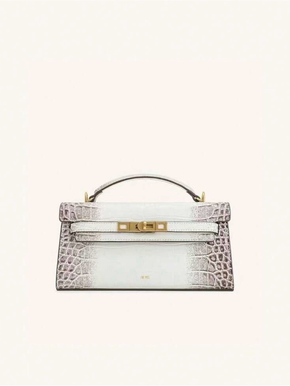 Croc-Embossed Top-Handle Bag in White and Light Pink
